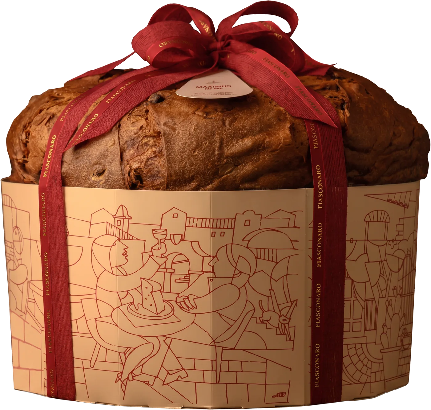Grosser italienischer Panettone Fiasconaro Maximus mit rotem Geschenkband als Firmengeschenk
